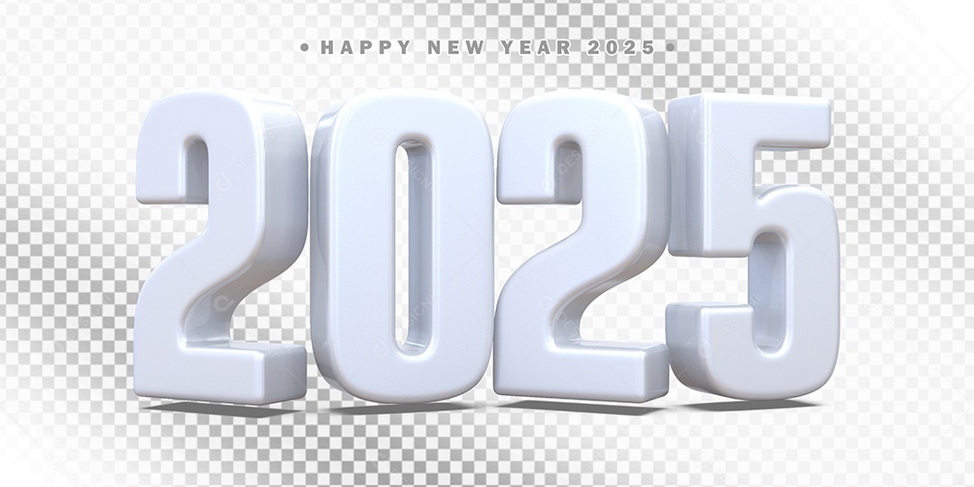Elemento 3D Número 2025 Branco Para Composição PSD