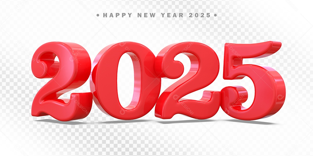 Elemento 3D Número 2025 Vermelho Para Composição PSD