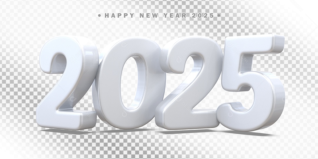 Elemento 3D Número 2025 Branco Para Composição PSD