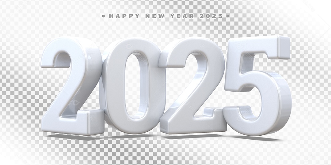 Elemento 3D Número 2025 Branco Para Composição PSD