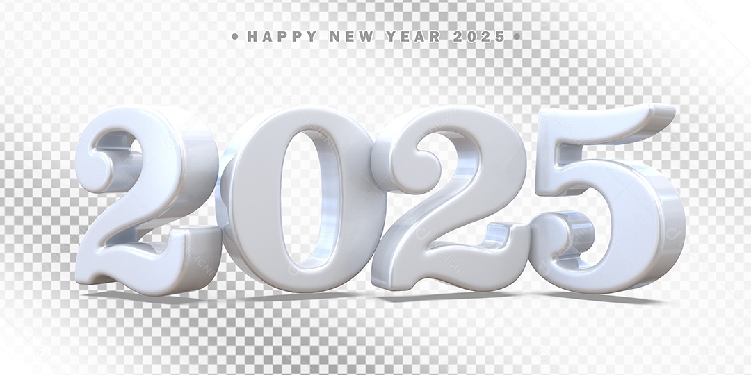 Elemento 3D Número 2025 Branco Para Composição PSD