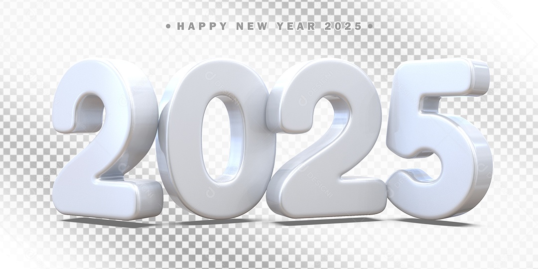 Elemento 3D Número 2025 Branco Para Composição PSD