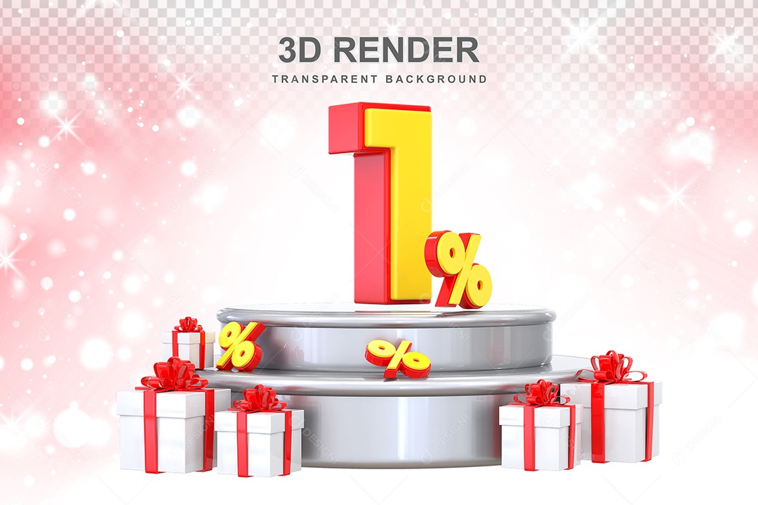 Número 3D 1% Vermelho e Amarelo Elemento Para Composição PSD