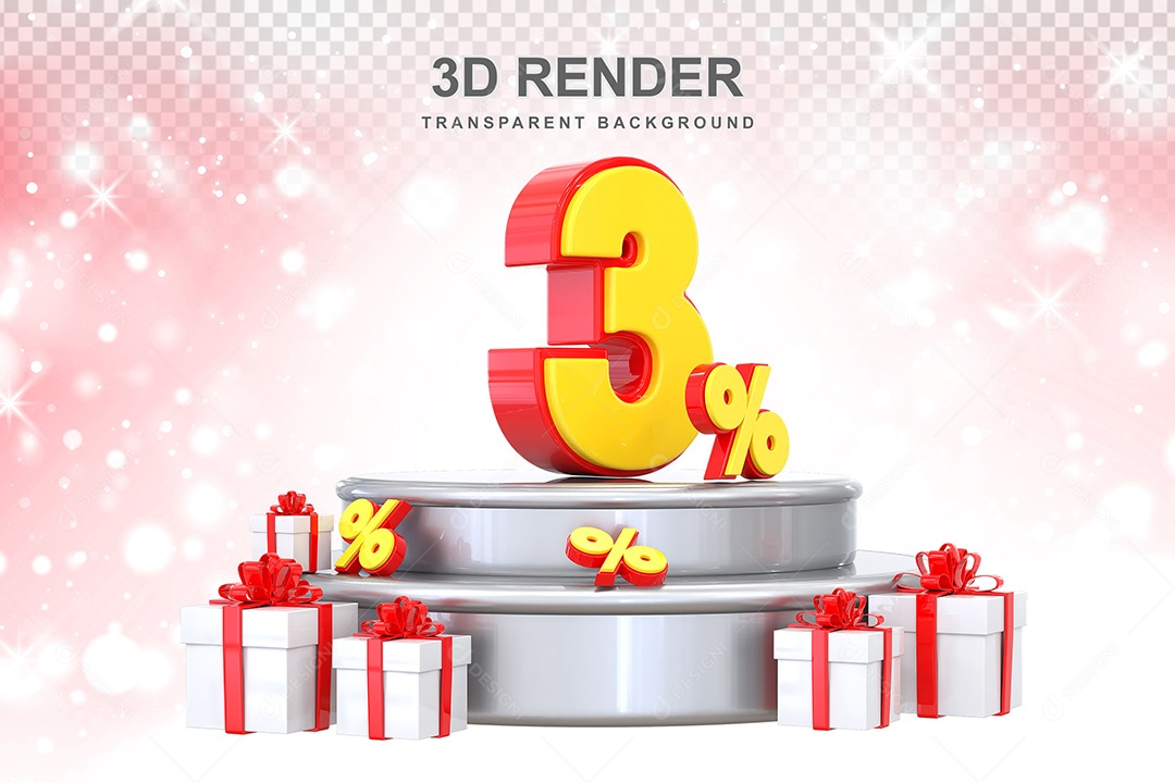 Número 3D 3% Vermelho e Amarelo Elemento Para Composição PSD