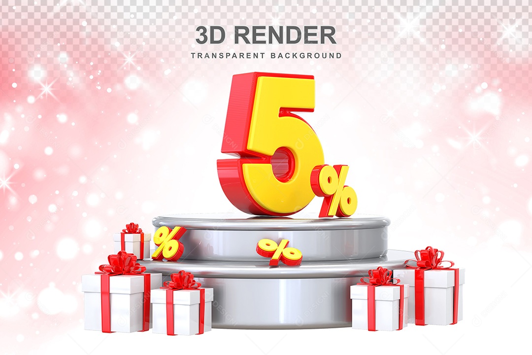 Número 3D 5% Vermelho e Amarelo Elemento Para Composição PSD