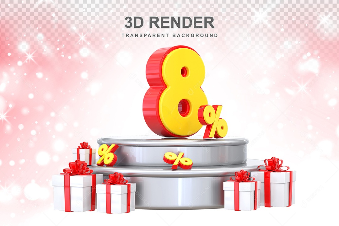 Número 3D 8% Vermelho e Amarelo Elemento Para Composição PSD