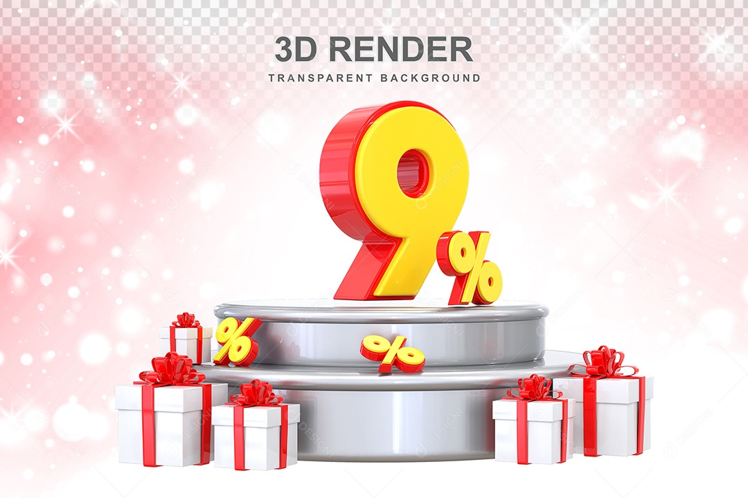 Número 3D 9% Vermelho e Amarelo Elemento Para Composição PSD