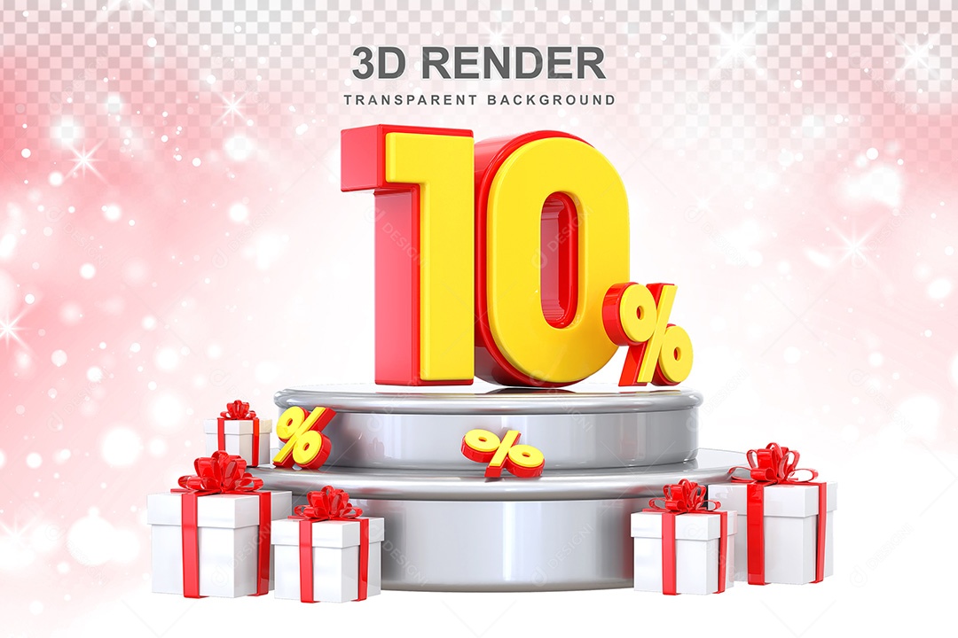 Número 3D 10% Vermelho e Amarelo Elemento Para Composição PSD