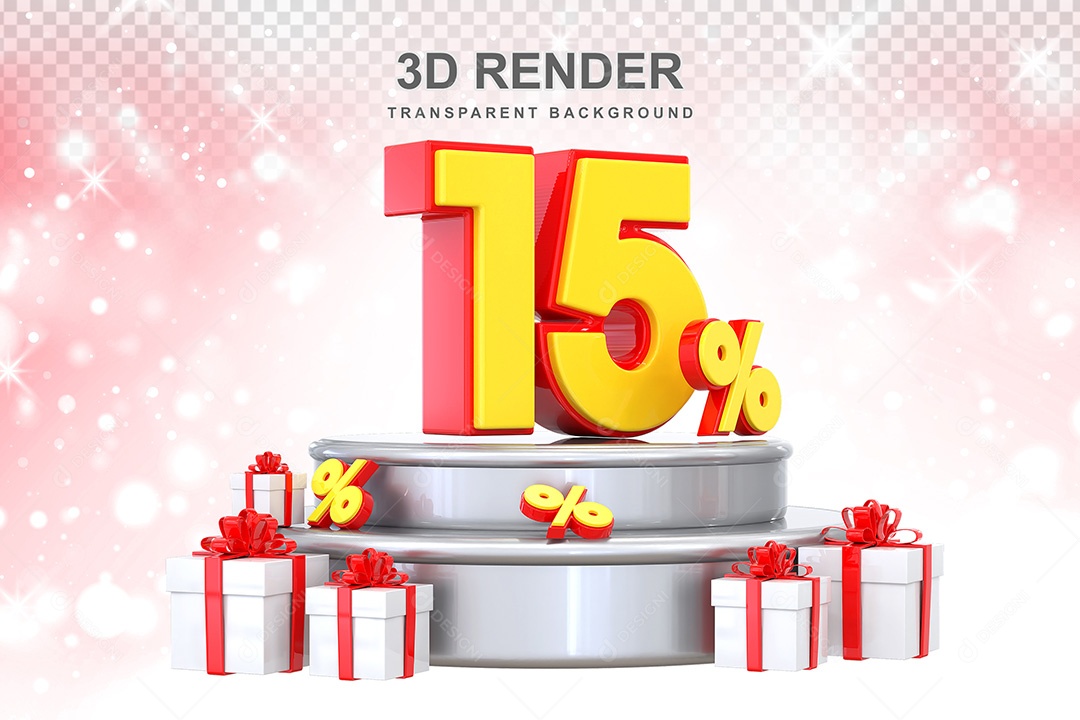 Número 3D 15% Vermelho e Amarelo Elemento Para Composição PSD