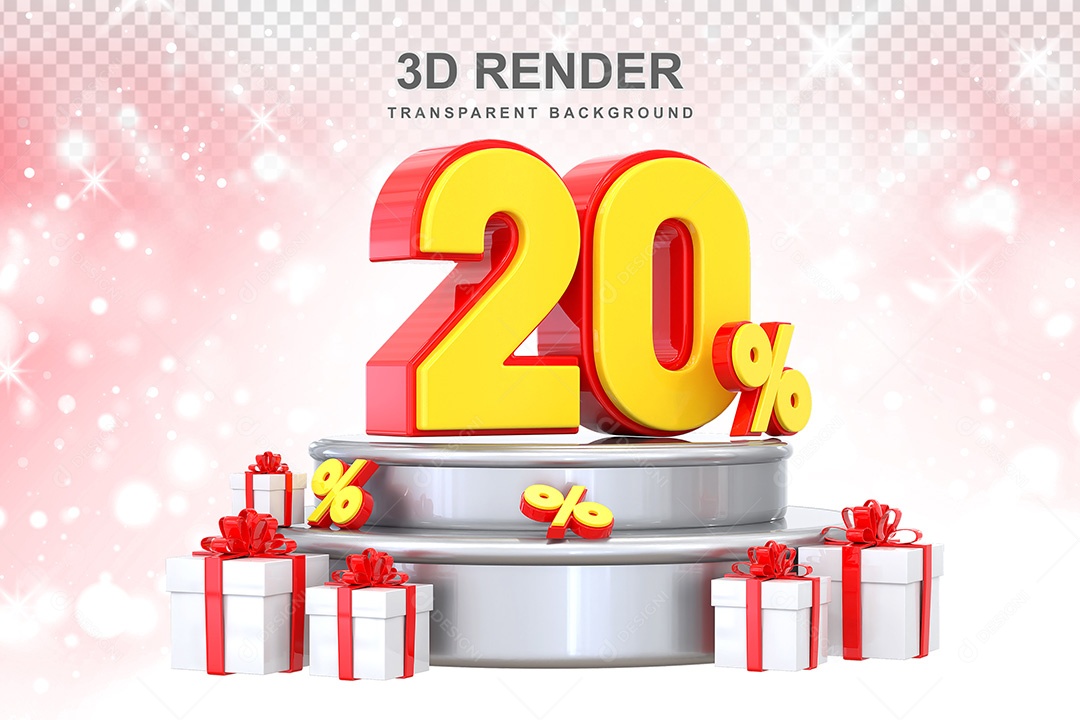 Número 3D 20% Vermelho e Amarelo Elemento Para Composição PSD