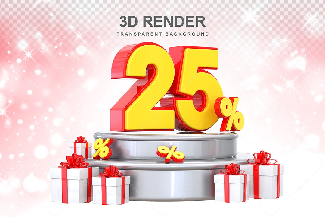 Número 3D 25% Vermelho e Amarelo Elemento Para Composição PSD