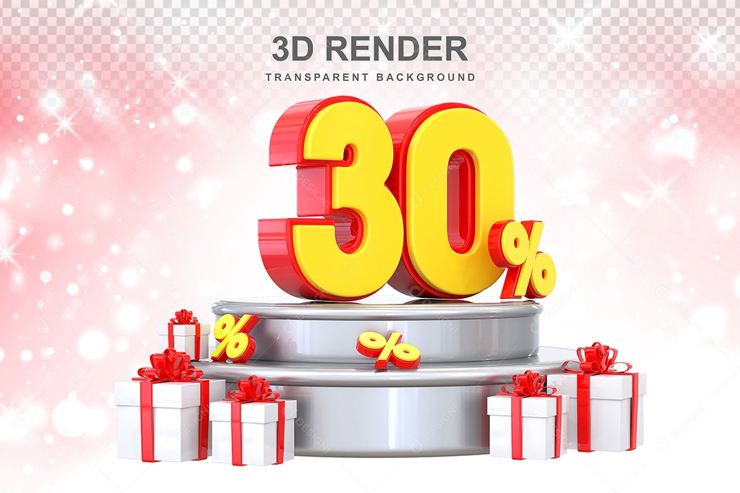 Número 3D 30% Vermelho e Amarelo Elemento Para Composição PSD