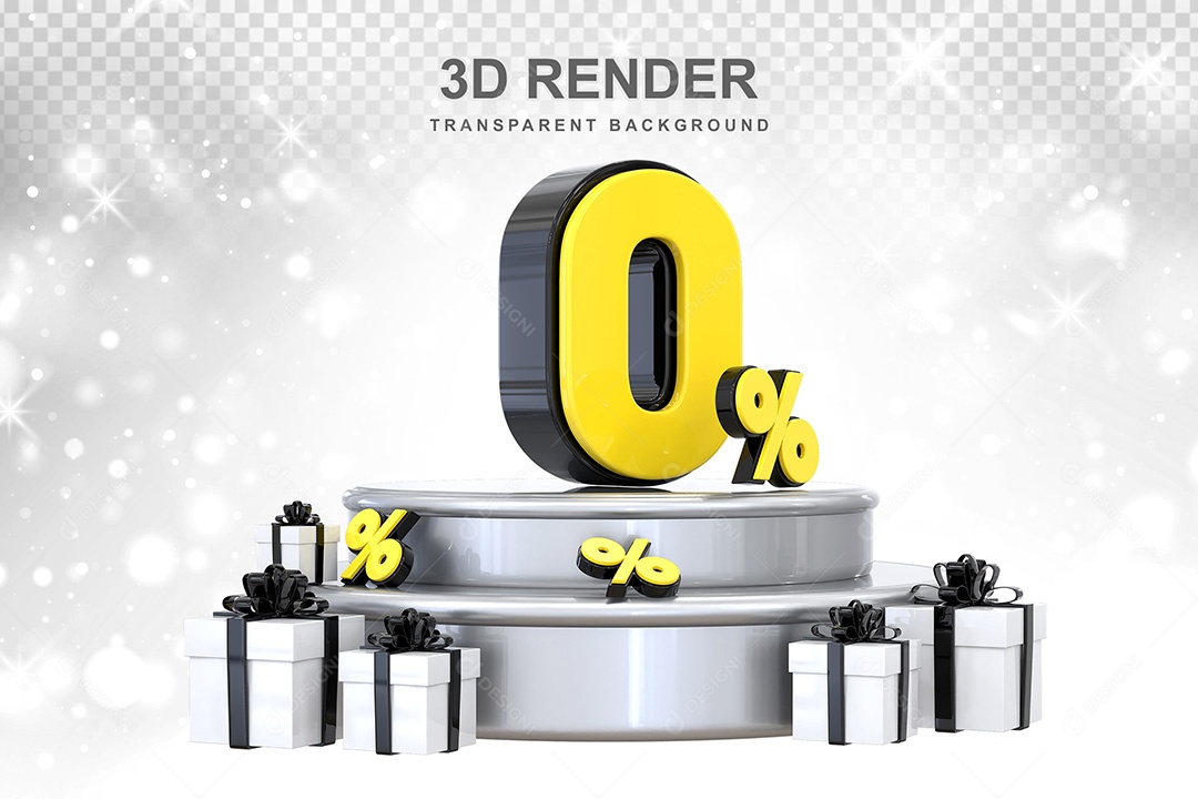 Número 3D 0% Preto e Amarelo Elemento Para Composição PSD