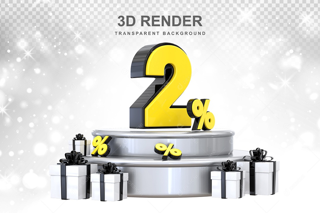 Número 3D 2% Preto e Amarelo Elemento Para Composição PSD