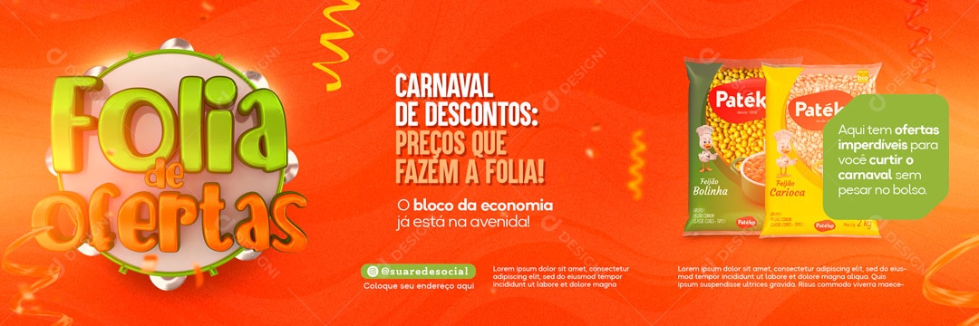 Carrossel Folia de Ofertas Carnaval de Descontos Social Media PSD Editável