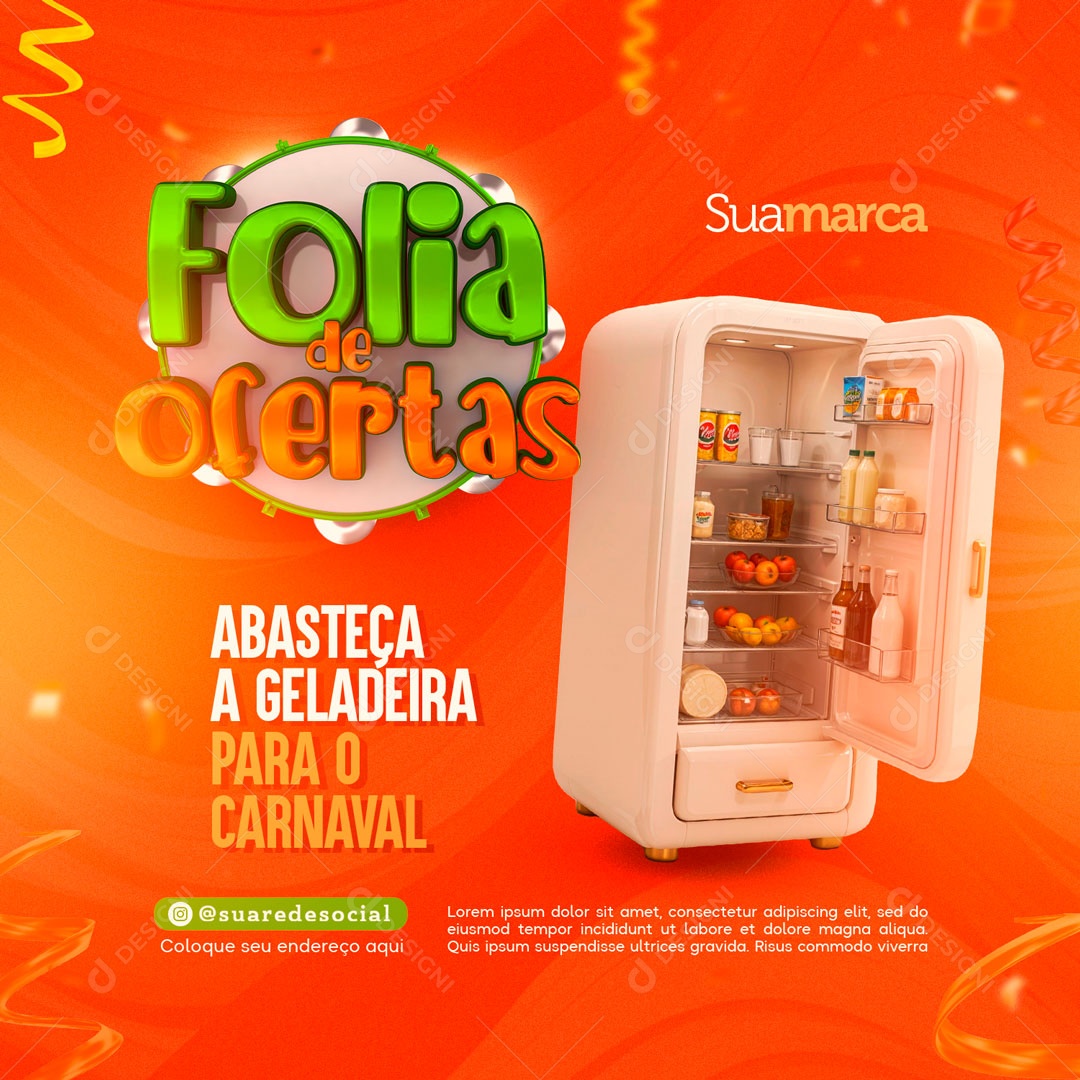 Folia de Ofertas Abasteça a Geladeira para o Carnaval Social Media PSD Editável