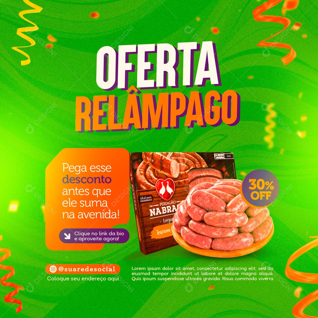 Oferta Relâmpago Pega esse Desconto Antes que Suma na Avenida Social Media PSD Editável