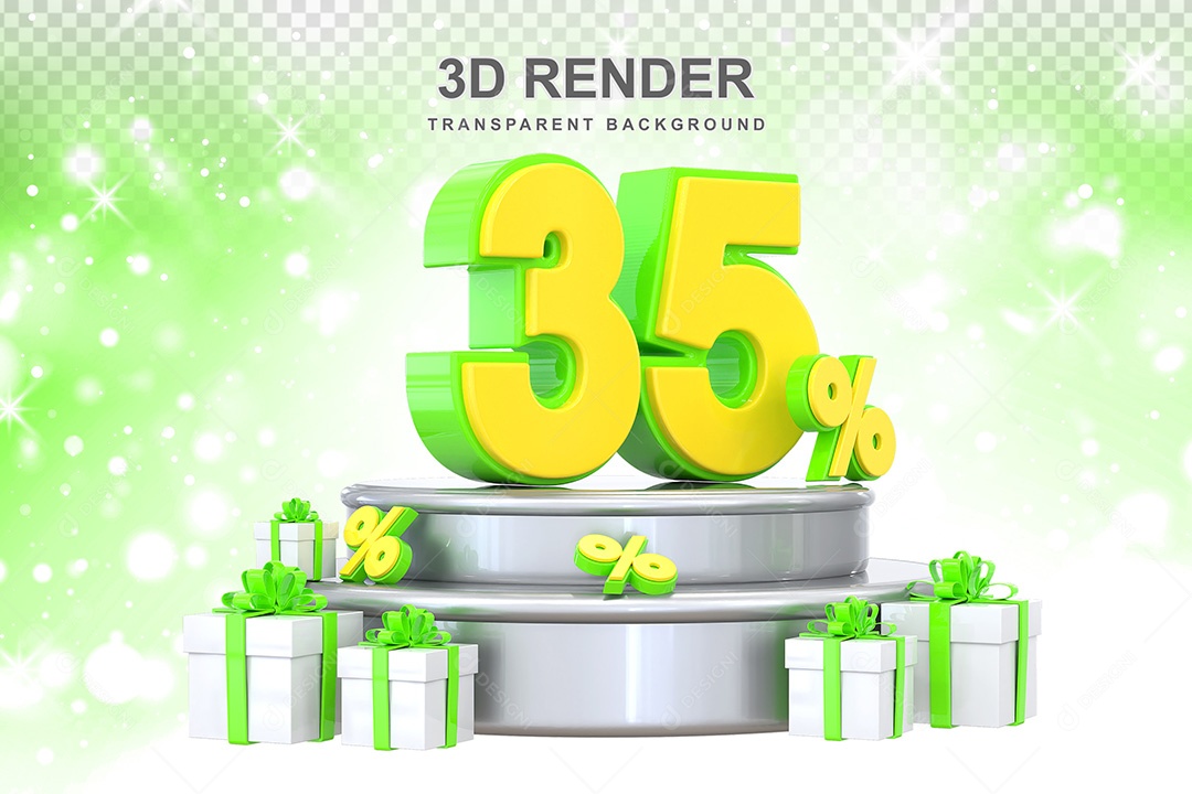 Número 3D 35% Verde e Amarelo Elemento Para Composição PSD