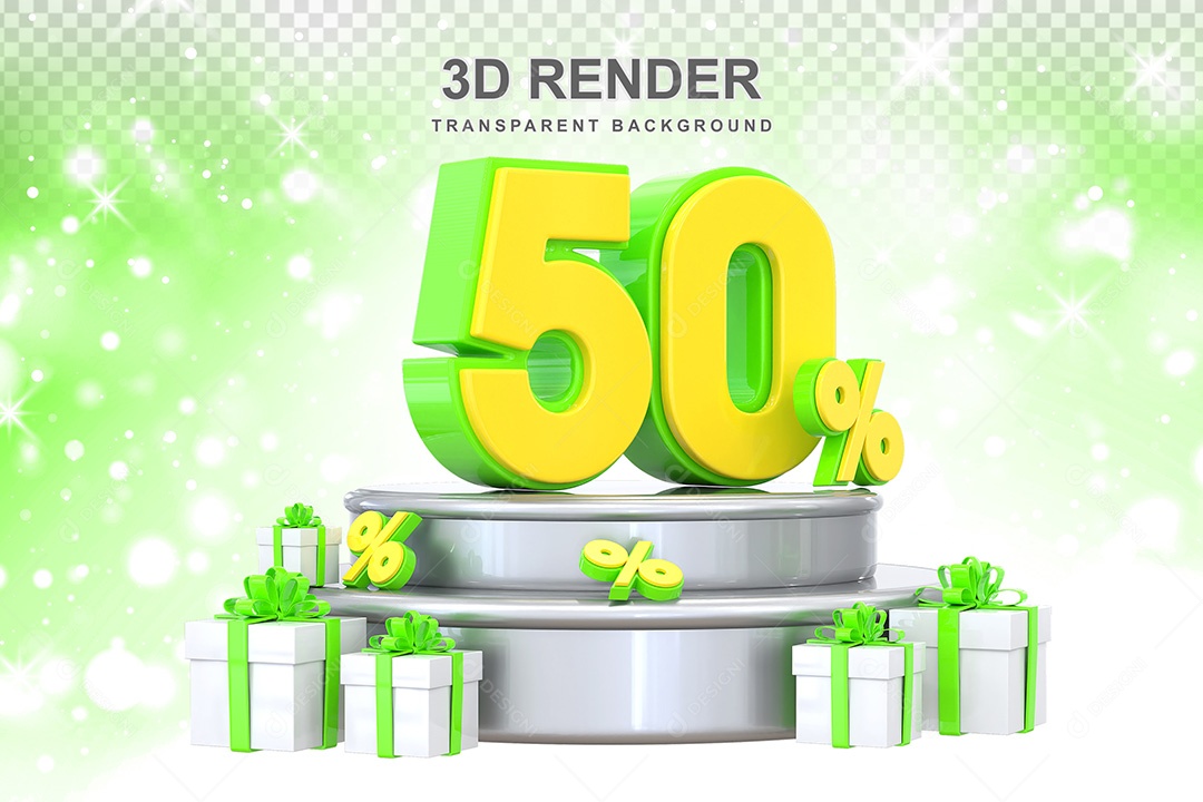 Número 3D 50% Verde e Amarelo Elemento Para Composição PSD