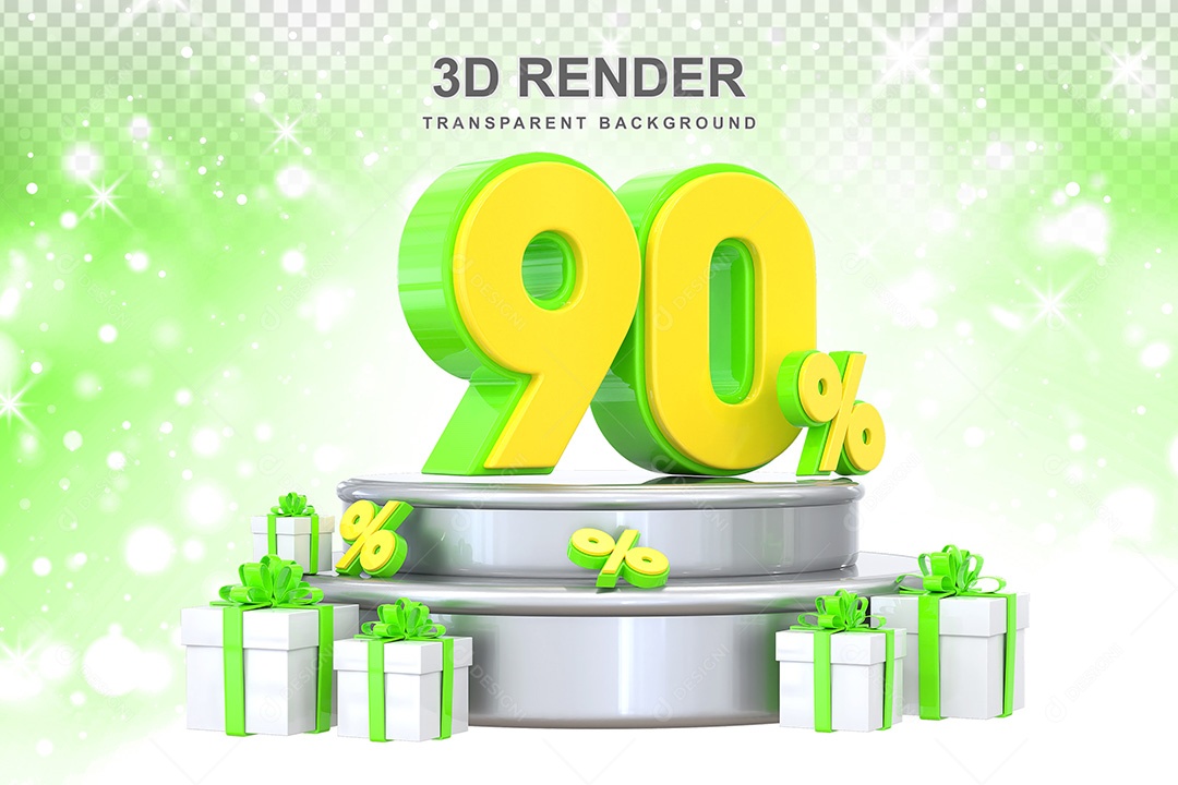 Número 3D 90% Verde e Amarelo Elemento Para Composição PSD