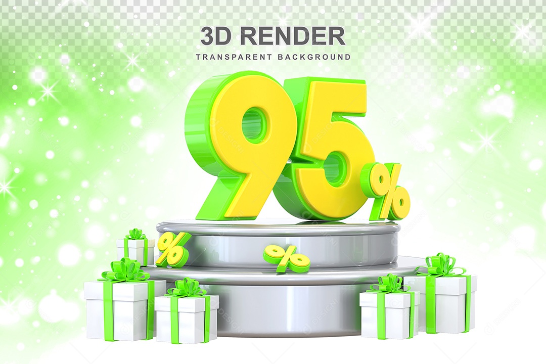 Número 3D 95% Verde e Amarelo Elemento Para Composição PSD