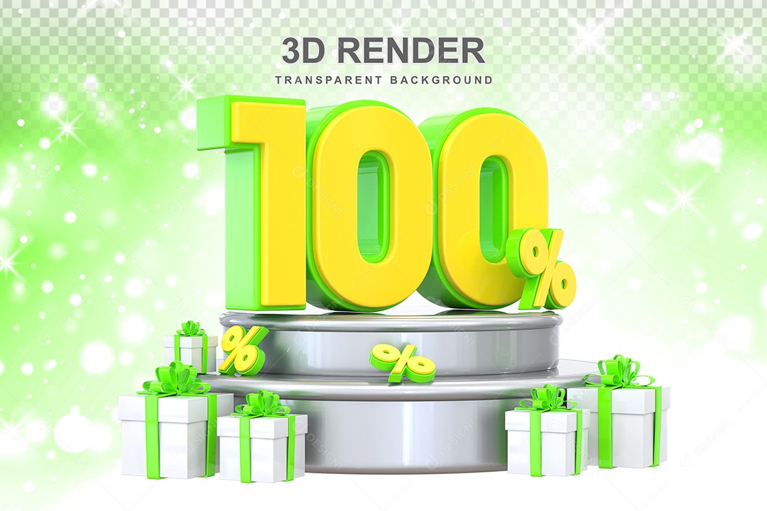 Número 3D 100% Verde e Amarelo Elemento Para Composição PSD