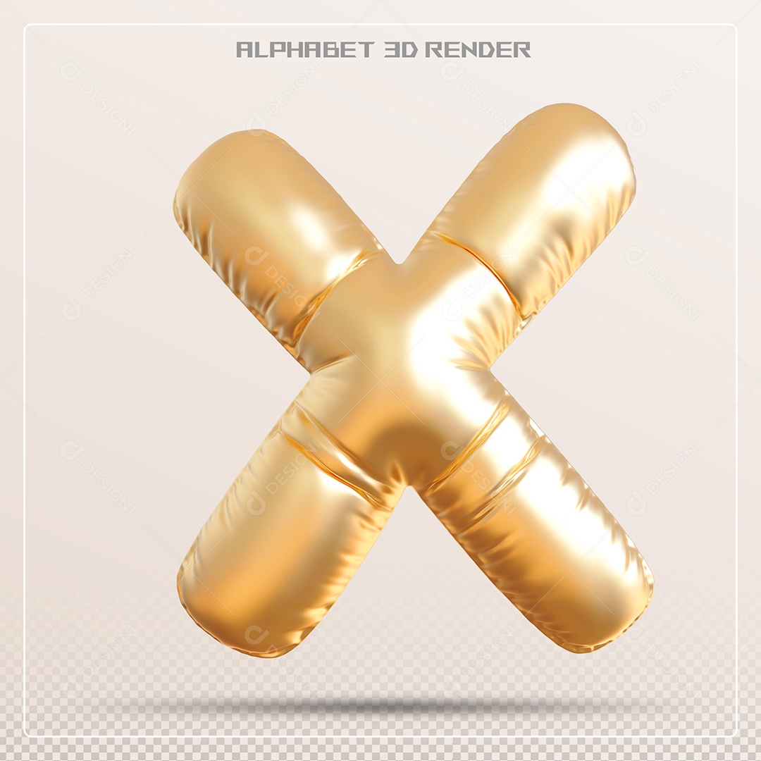 Balão Dourado Letra X Maiúscula Elemento 3D Para Composição PSD