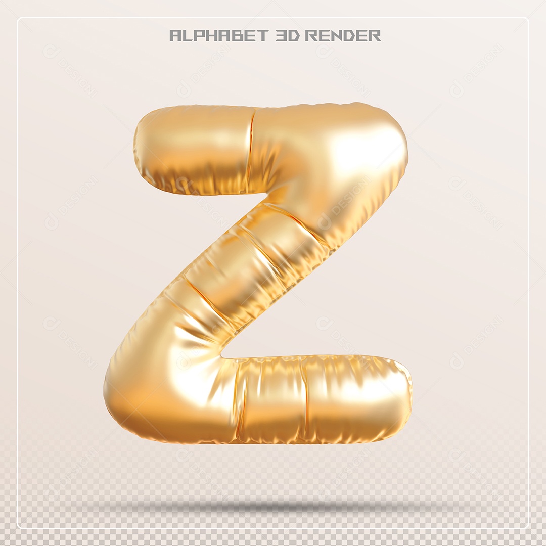 Balão Dourado Letra Z Maiúscula Elemento 3D Para Composição PSD