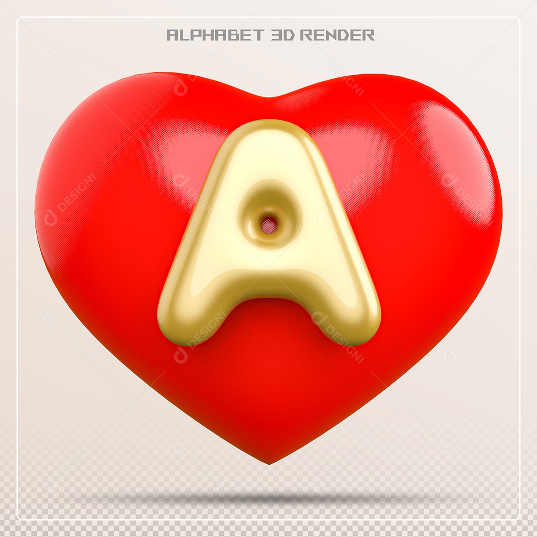 Coração Com Letra A Maiúscula Elemento 3D Para Composição PSD