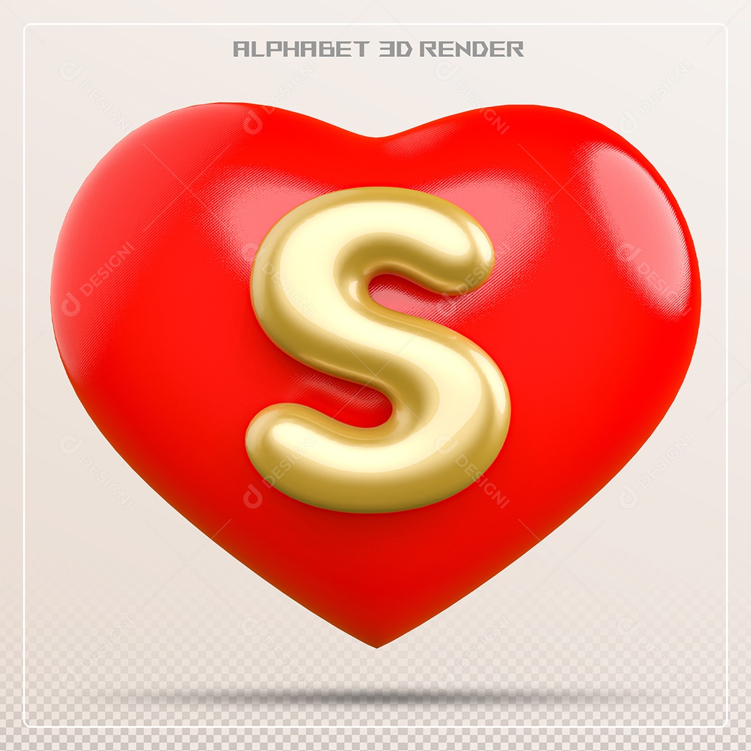 Coração Com Letra S Maiúscula Elemento 3D Para Composição PSD