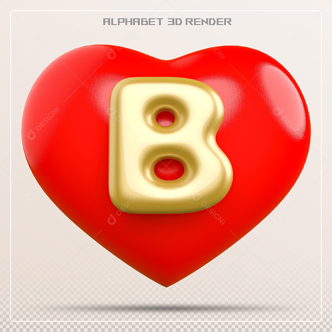 Coração Com Letra B Maiúscula Elemento 3D Para Composição PSD