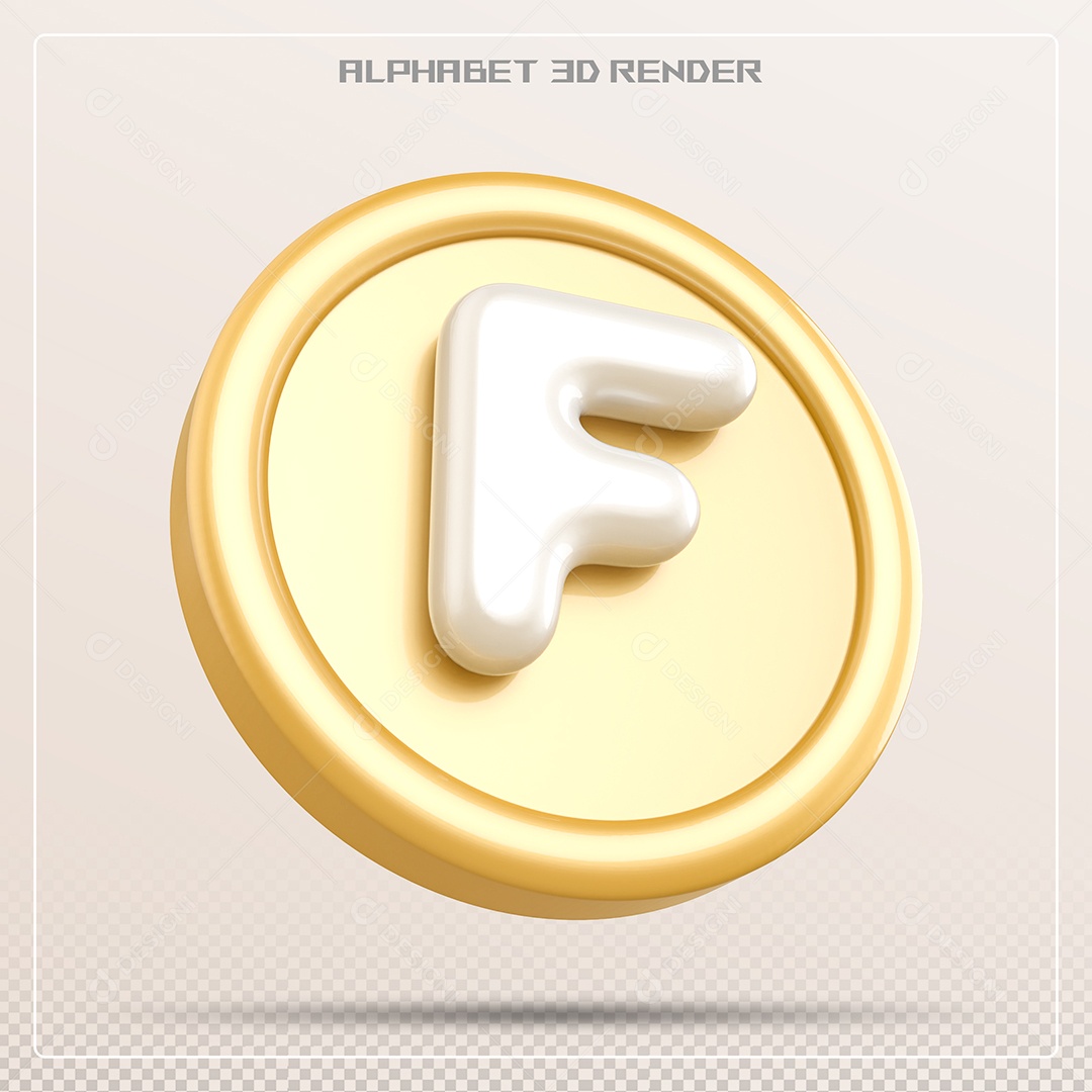 Moeda Com Letra F Maiúscula Elemento 3D Para Composição PSD