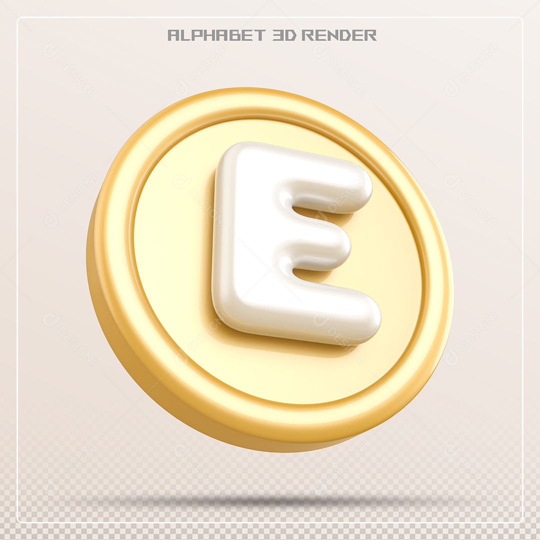 Moeda Com Letra E Maiúscula Elemento 3D Para Composição PSD