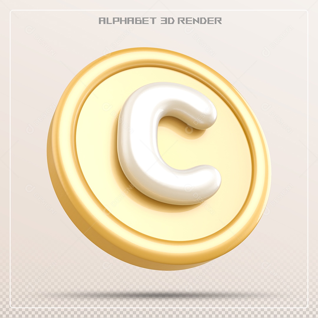 Moeda Com Letra C Maiúscula Elemento 3D Para Composição PSD