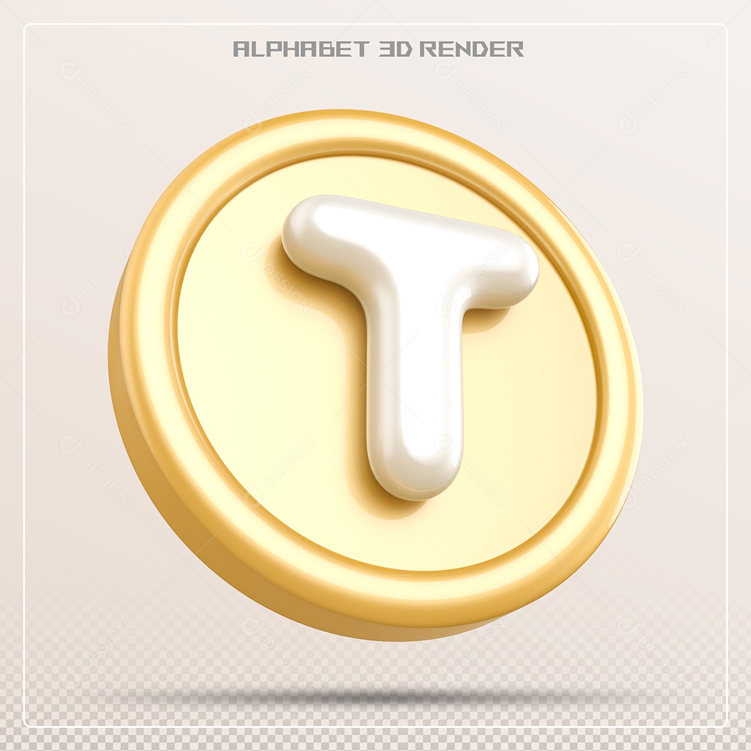 Moeda Com Letra T Maiúscula Elemento 3D Para Composição PSD