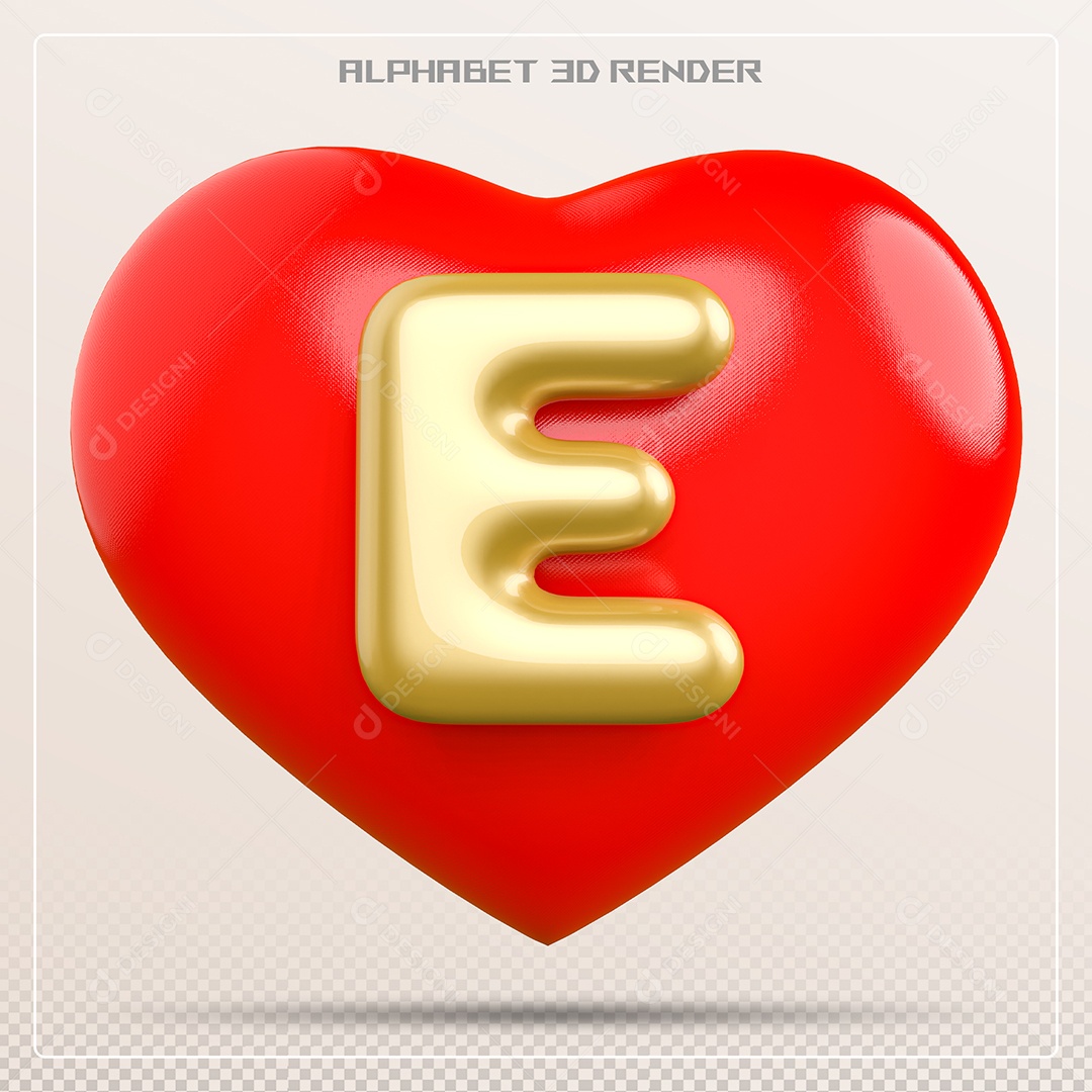 Coração Com Letra E Maiúscula Elemento 3D Para Composição PSD