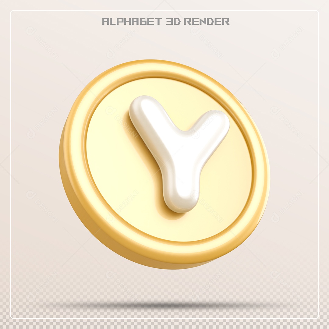 Moeda Com Letra Y Maiúscula Elemento 3D Para Composição PSD