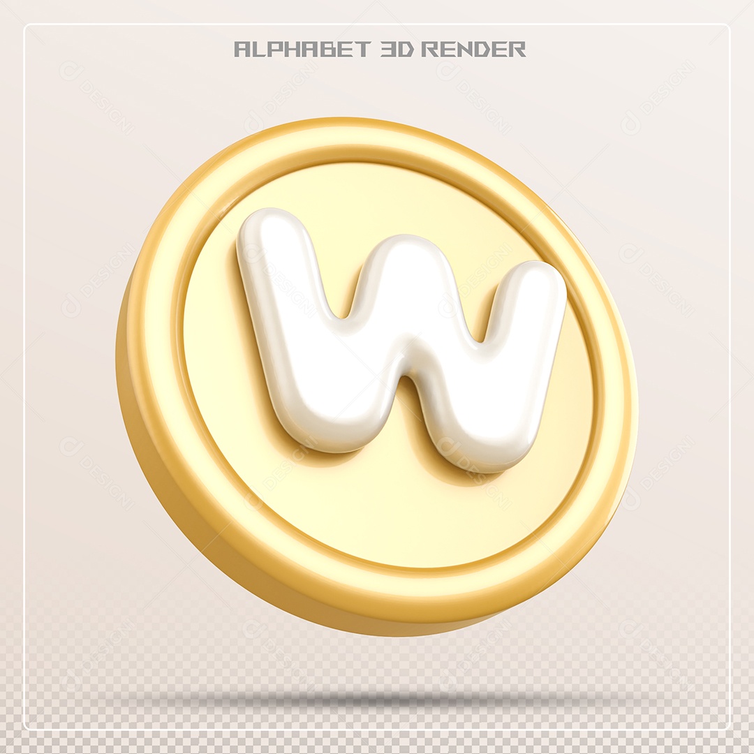 Moeda Com Letra W Maiúscula Elemento 3D Para Composição PSD