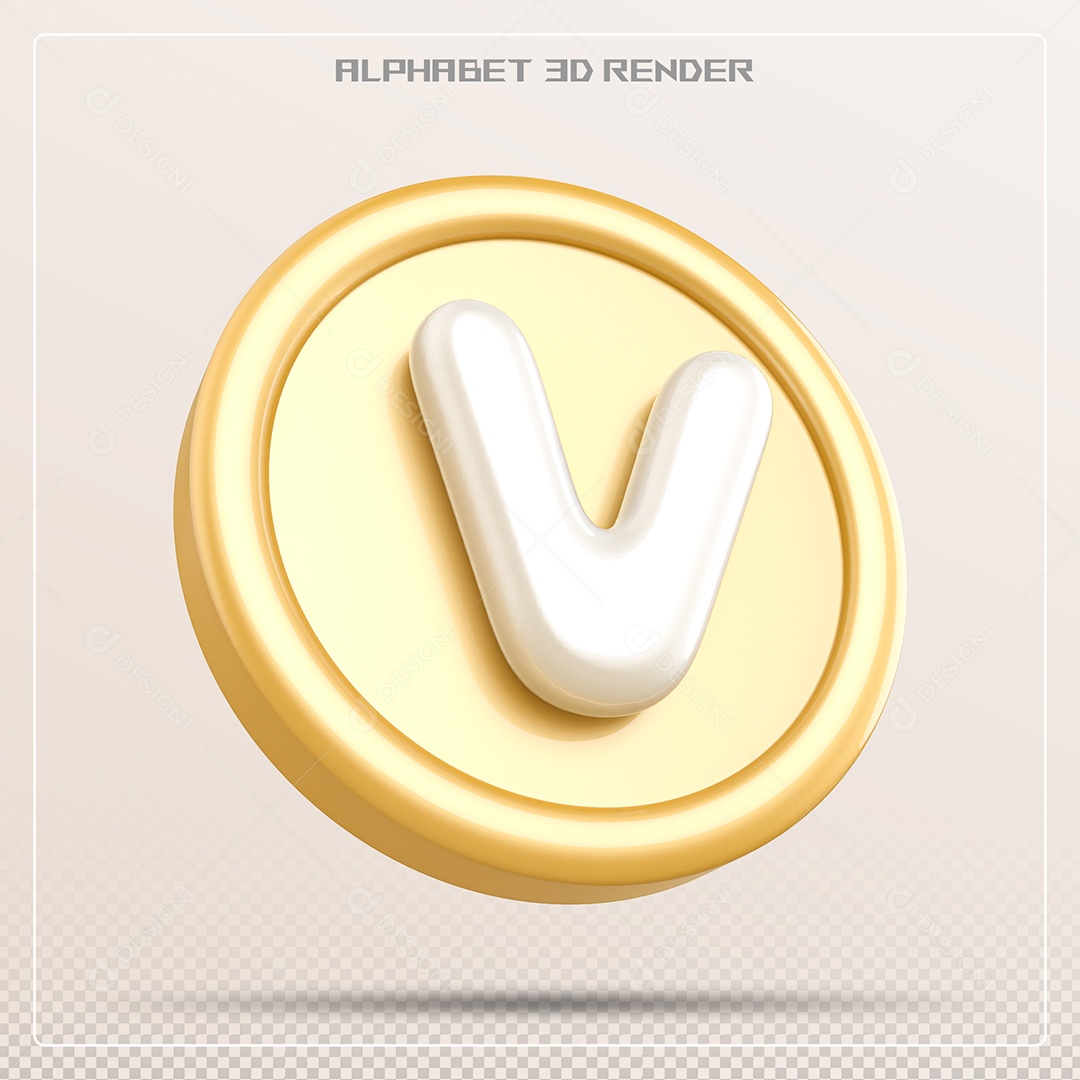 Moeda Com Letra V Maiúscula Elemento 3D Para Composição PSD