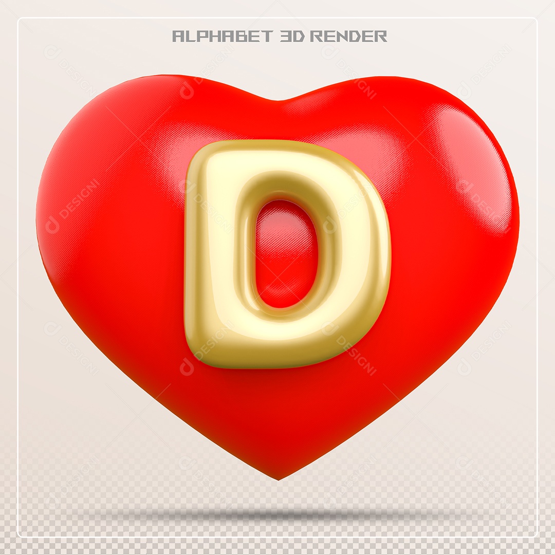 Coração Com Letra D Maiúscula Elemento 3D Para Composição PSD