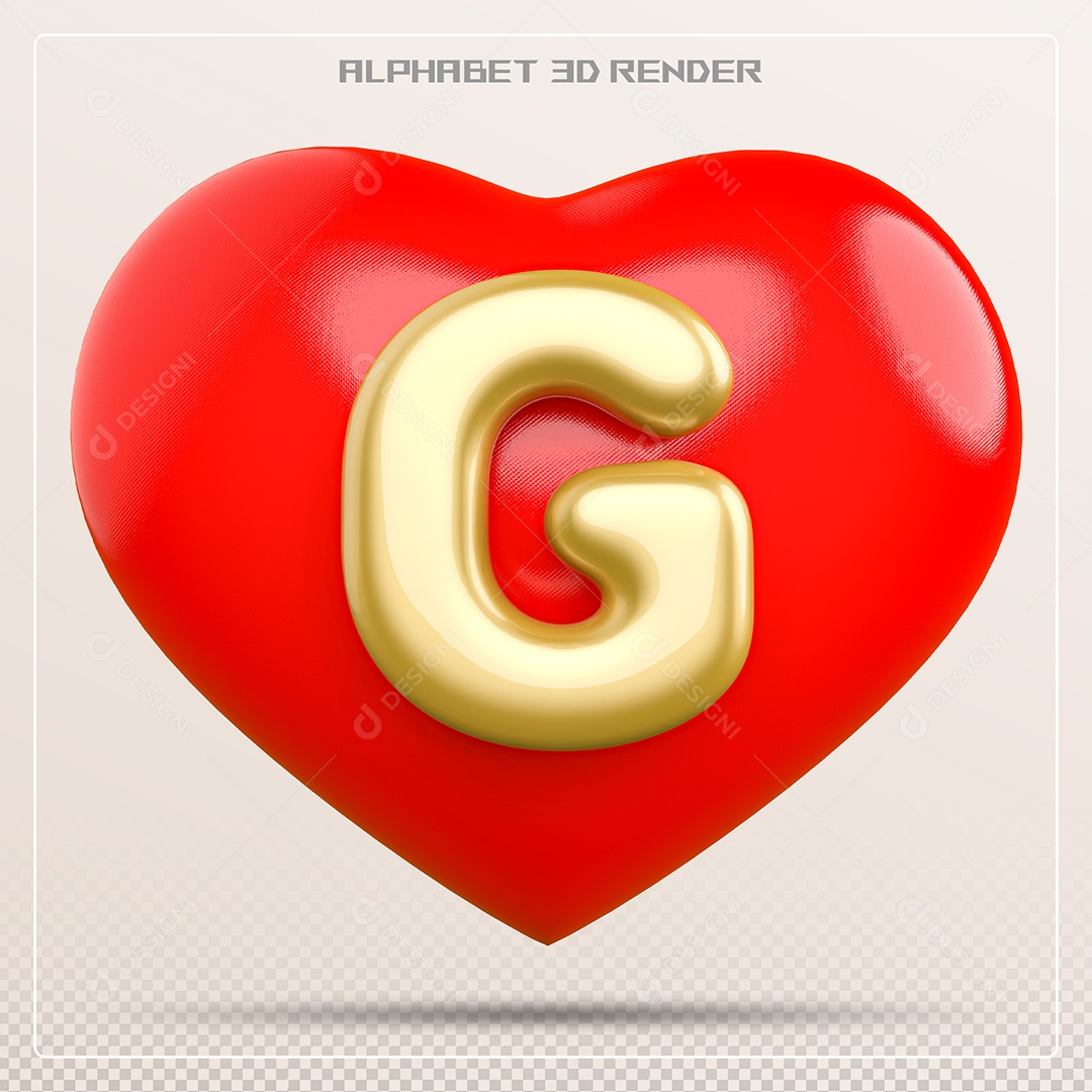 Coração Com Letra G Maiúscula Elemento 3D Para Composição PSD