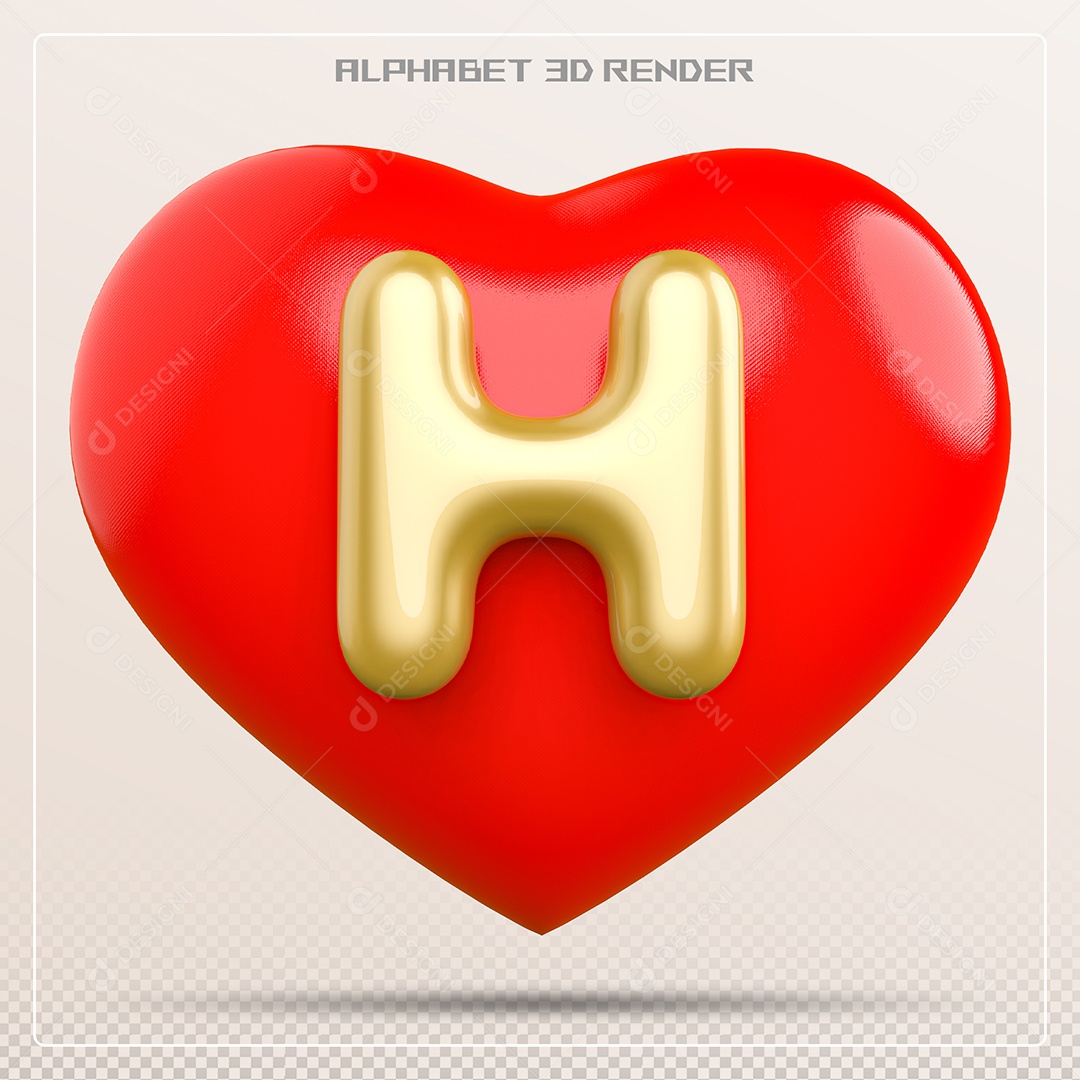Coração Com Letra H Maiúscula Elemento 3D Para Composição PSD