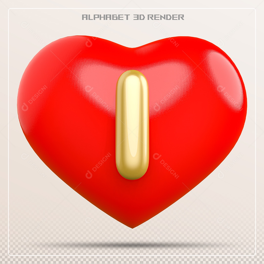 Coração Com Letra I Maiúscula Elemento 3D Para Composição PSD
