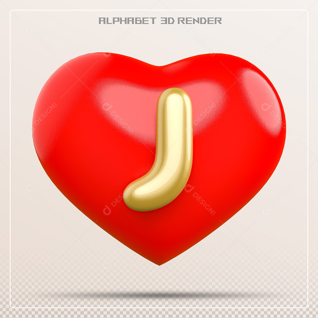 Coração Com Letra J Maiúscula Elemento 3D Para Composição PSD