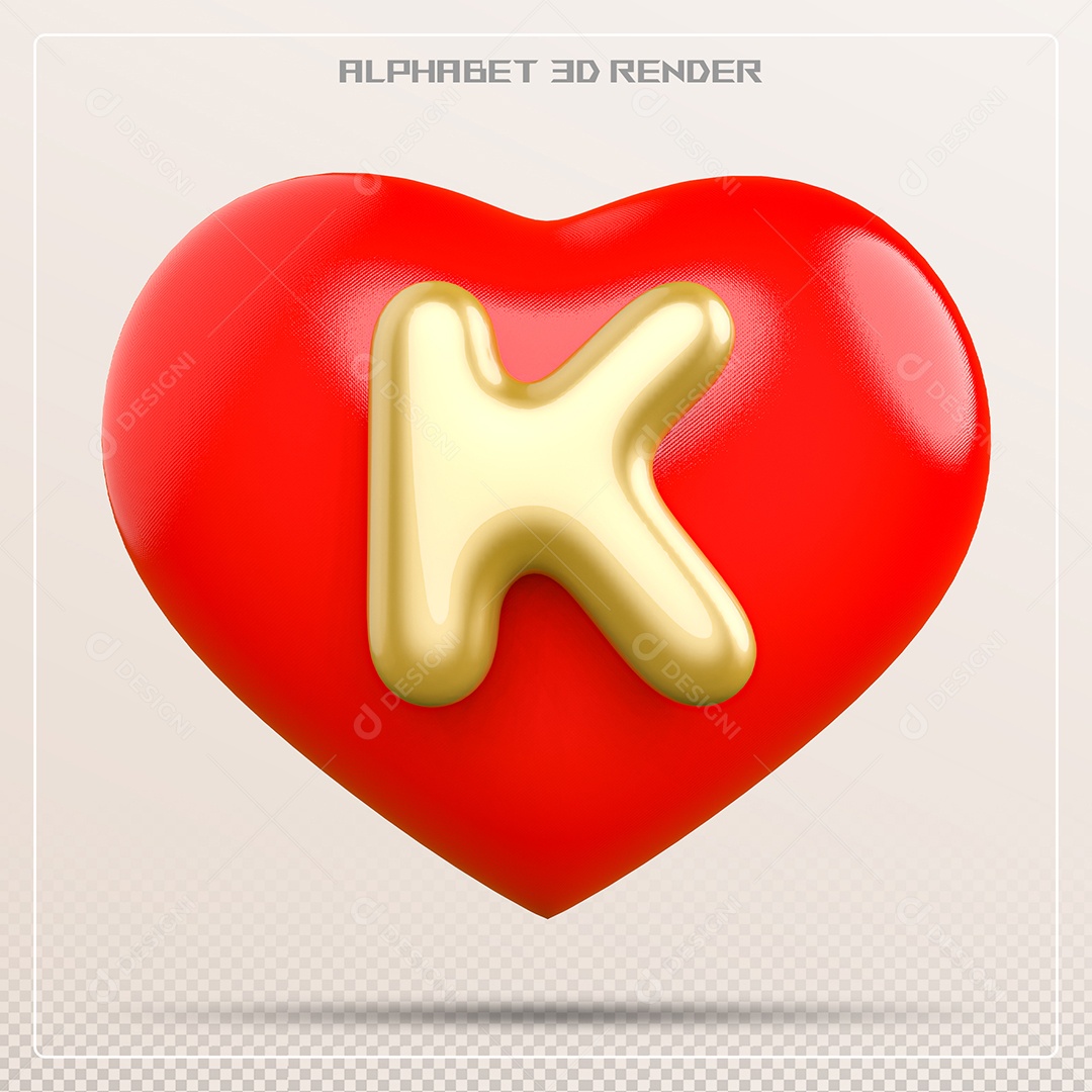 Coração Com Letra K Maiúscula Elemento 3D Para Composição PSD