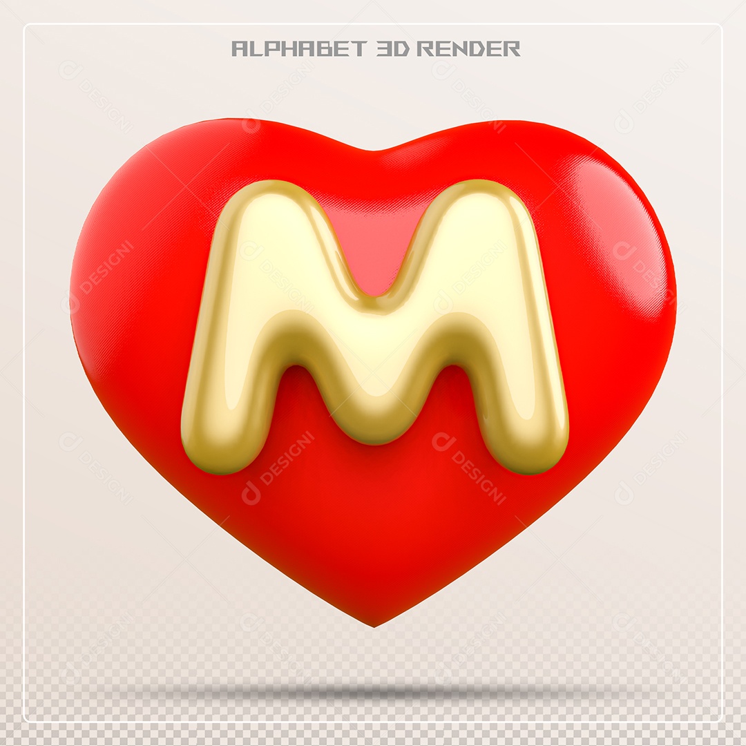 Coração Com Letra M Maiúscula Elemento 3D Para Composição PSD