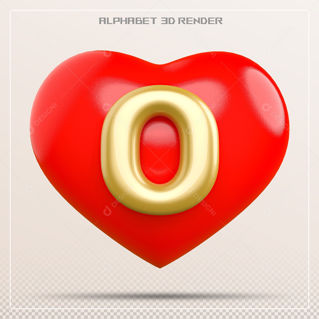 Coração Com Letra O Maiúscula Elemento 3D Para Composição PSD