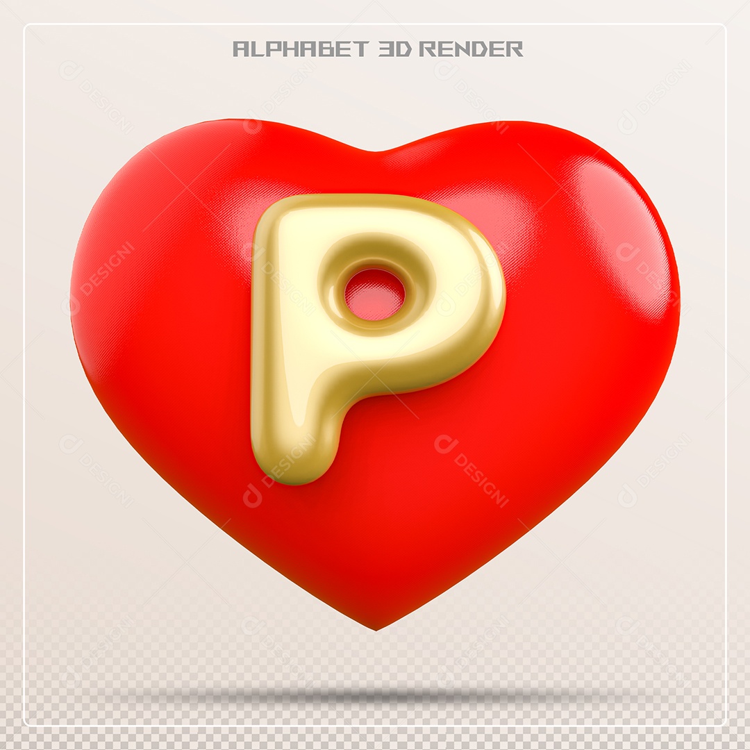 Coração Com Letra P Maiúscula Elemento 3D Para Composição PSD