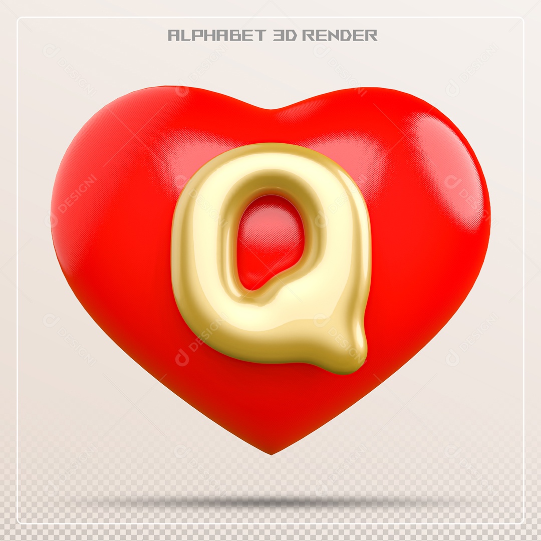 Coração Com Letra Q Maiúscula Elemento 3D Para Composição PSD