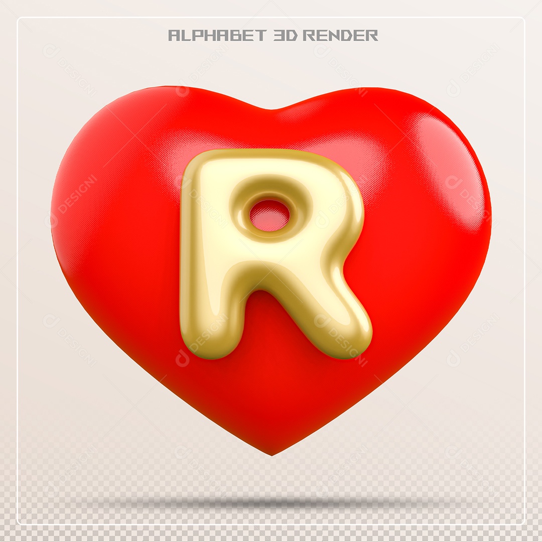 Coração Com Letra R Maiúscula Elemento 3D Para Composição PSD
